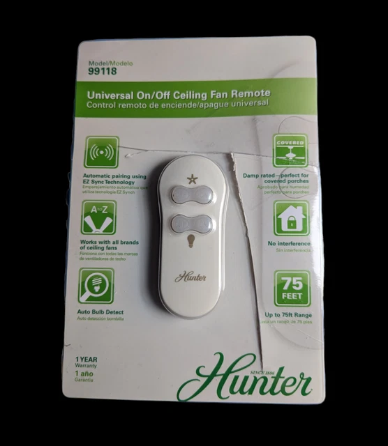 HUNTER UNIVERSAL 99118 Ceiling Fan & Light On/Off Remote Control