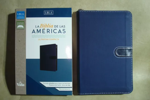 Lbla Santa Biblia Ultrafina Compacta, Leathersoft, azul marino, cierre con cremallera, ¡NUEVO!