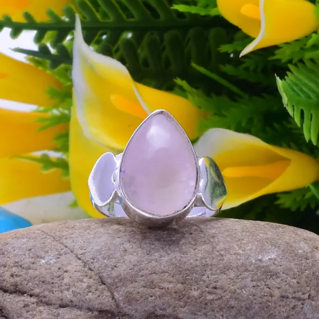 Lavish Rose Quartz Gemstone 925 Sterling Silver Handmade Ring All Size