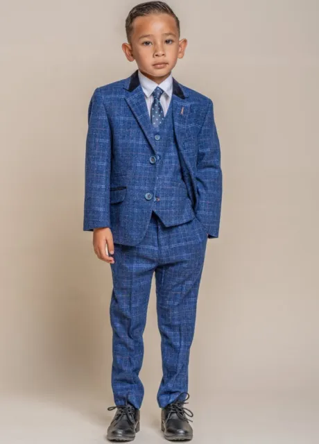 Childrens Boys Kids Tweed Check Peaky Blinders 3 Piece Suit Wedding Formal Wear