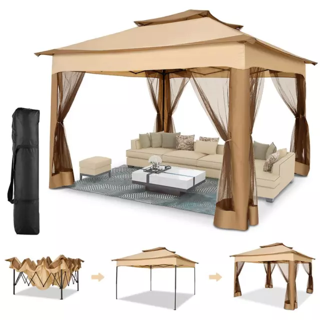 Faltpavillon 3,3x3,3m Pavillon Partyzelt Wasserdicht Gartenzelt mit Moskitonetz