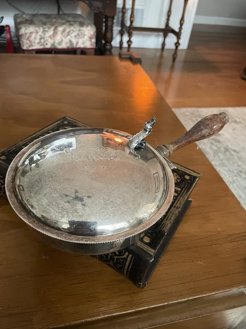 VINTAGE SILENT BUTLER Crumb Catcher Ash Holder Silver Plate Wooden