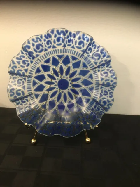 Vintage Sydenstricker Art Glass Cobalt Blue Fused Glass Bowl 6.5"