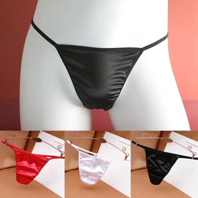 Hommes G-String sous-Vêtement Satin Soie Bikini Lingerie Slip Respirant Slip