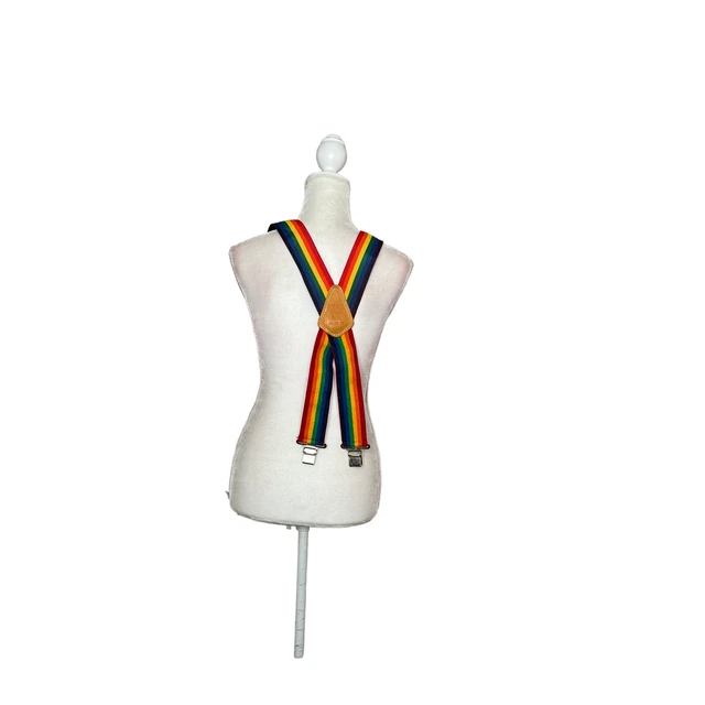 vintage Hipster Rainbow Suspenders leather Product Made in America