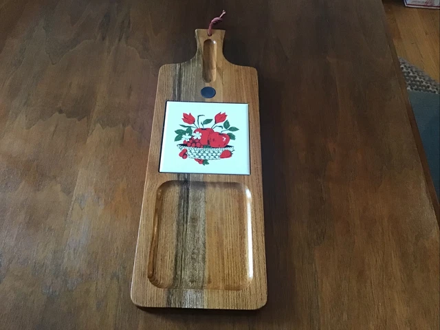 Vintage Wood Cheese Charcuterie Board with Ceramic Tile Apple & Strawberry