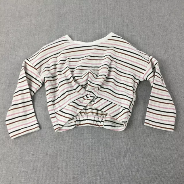 Country Road Kids Girls Knit Top Size 2 White Pink Striped Long Sleeve Pullover