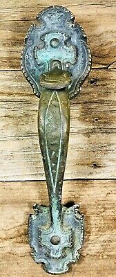 VTG Ornate Brass Front Door Thumb Latch Handle with Patina Gothic