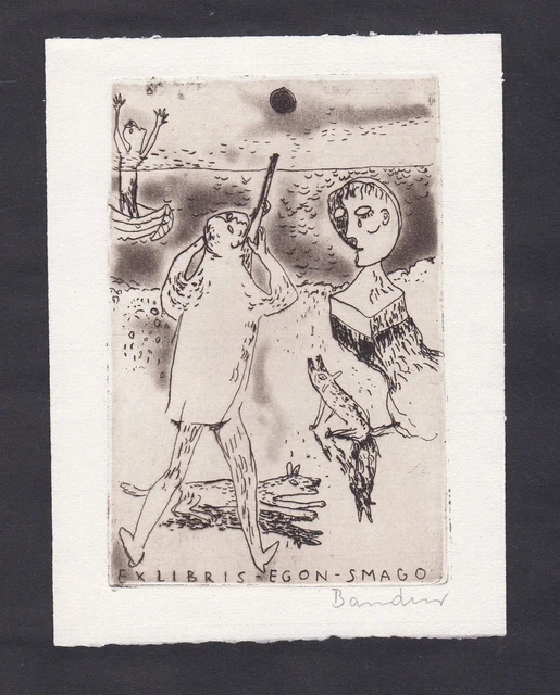 Wolfgang Bandur Exlibris Radierung etching Egon Smago signiert signed