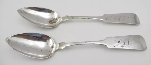 2 Antique B. Benjamin Coin Silver Serving Spoons W/Monograms - 64.2 Grams Scrap