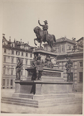 Original Albumen Photograph Of Large Monument Of Man On Horse W/ Buildings