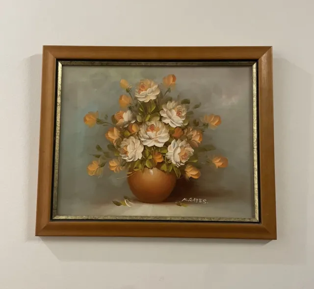 Framed Floral Oil Painting By Artist M Gates Size 49x40cm