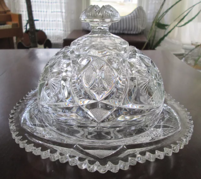 EAPG Millersburg Ohio Star Pattern Glass Covered Crystal Butter Dish VHTF