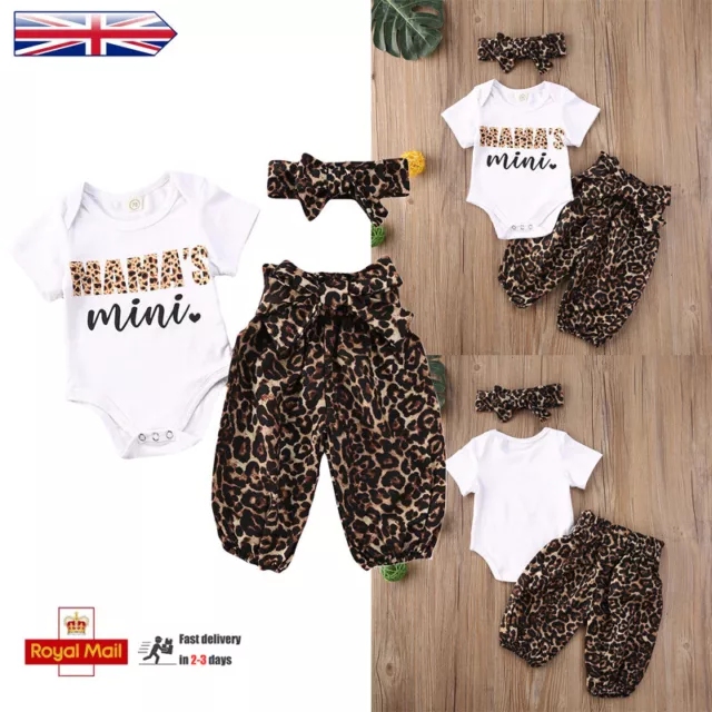 Newborn Baby Girl Clothes Set Romper Bodysuit Print Top Leopard Pants Outfits