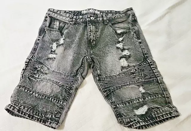 TRILLNATION SHORTS MENS 36 Blue Denim Distressed Jorts Acid Wash Streetwear Y2K 17.77 PicClick