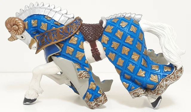 Papo Medieval Knights Castle 6" Ram Horse Figure Blue Gold & Silver Colors