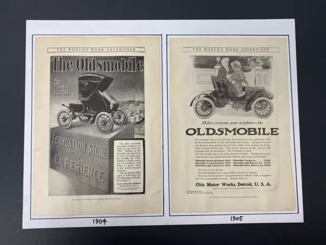 1904 1905 Oldsmobile 2 Page Custom Mounted Car Ad -Vintage Original Decor