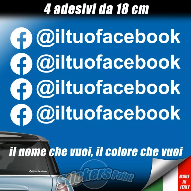 4 Adesivi FACEBOOK - IL TUO NOME - social follower auto moto stickers like