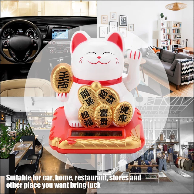 WhiteSolar Powered Welcoming Cat Adorable Waving Beckoning Fortune Lucky BG