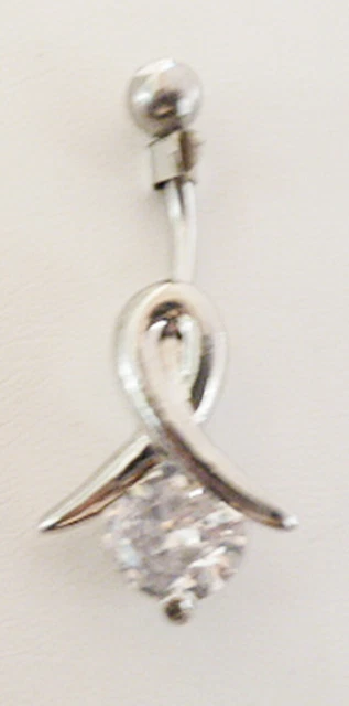 Belly Ring Flower w/Clear Gem Non Dangle Naval Steel Body Jewelry