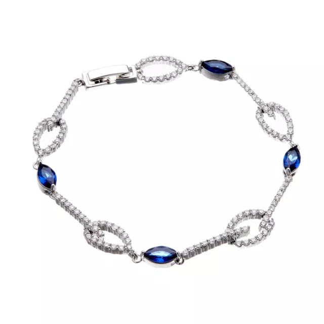 Womens Bracelet with navy blue Cubic Zirconia stones and clear crystals - Netis