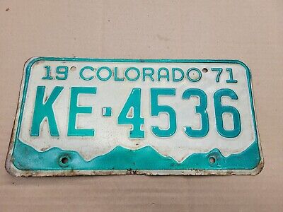Colorado KE 4536 Vintage Embossed Metal Green License Plate Tag Expired 1971