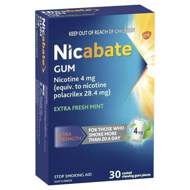 Nicabate Gum 4mg or 2mg 30pieces Extra Fresh Mint Gum x 6 boxes