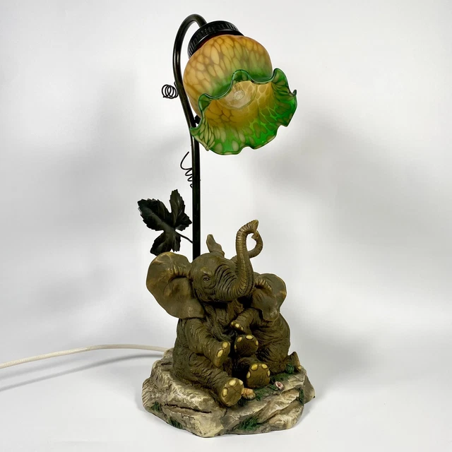Vintage Widdop Bingham Elefant Tischlampe Blumenlampe Schirm Crosa 2000