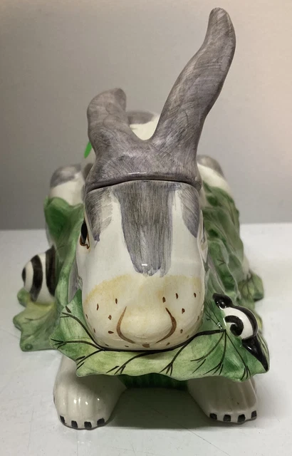 Vintage Mottahedeh Majolica Rabbit Bunny Covered Dish Bowl Centerpiece 27 ITALY 3