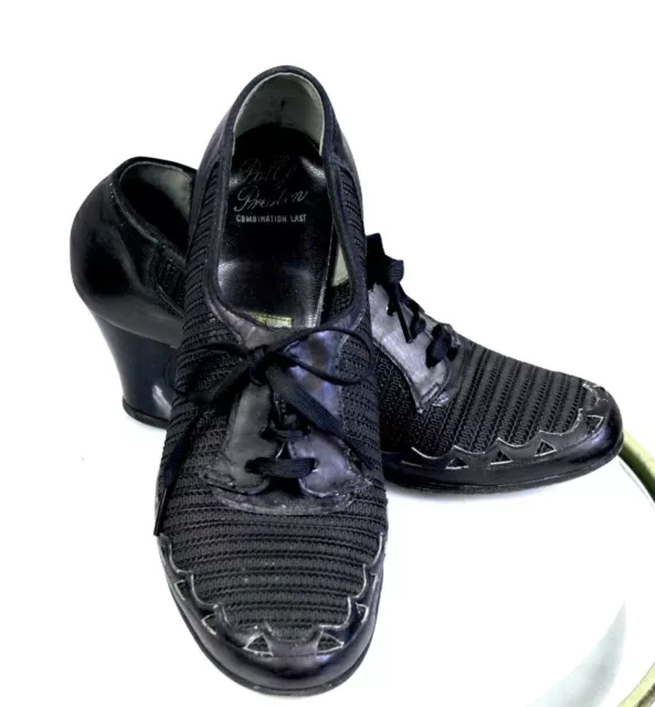 1930s-40s VTG Polly Preston Shoes Black Mesh Spectator Sz 6 C Oxford Rockabilly
