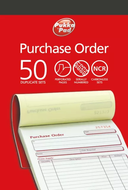 Duplicate Purchase Order Book NCR Carbonless Record Numbered Pad 50 Sets PUKKA