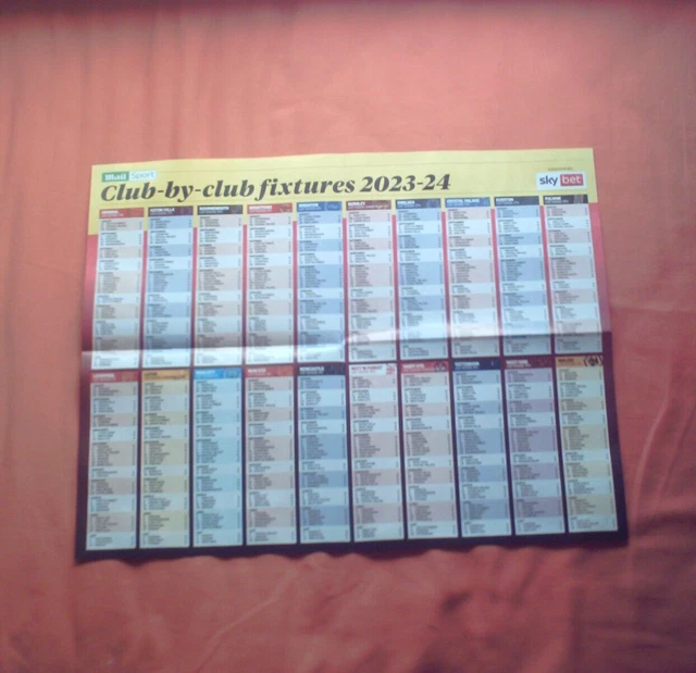 PREMIER LEAGUE FOOTBALL Fixtures 2023/24 Wall Chart Poster Calendar