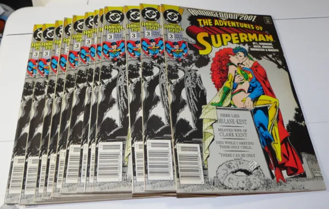 Lot of 12 SUPERMAN Annual 3 1991 comics. DC newsstand variant editions.