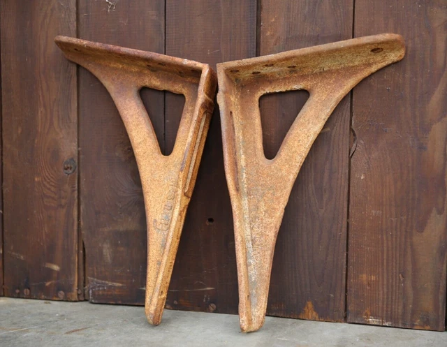 Vintage Architectural Cast Iron Industrial Shelf Sink Brackets set pair Heavy