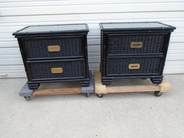 Pair Faux Bamboo Nightstands American  of Martinsville Hollywood Regency  2 Boho
