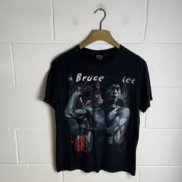 Camicia vintage Bruce Lee da uomo grande nera kung fu accovacciata tigre anni '90 Rock A magliette