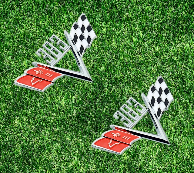 Custom 350 Cross Flag Fender Emblem - Chrome 1960s Chevrolet Chevy Style Trim Badge