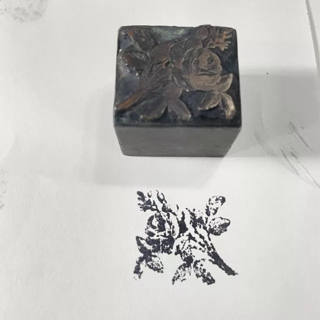 vintage letter press printing block floweds all metal 1” x 1”