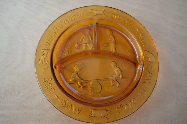 Margery Daw Child Nursery Rhyme Plate See Saw Gold Glass