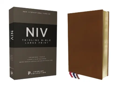 NIV, Thinline Bible, Large Print, Premium Goatskin Leather, Brow (Leather Bound)