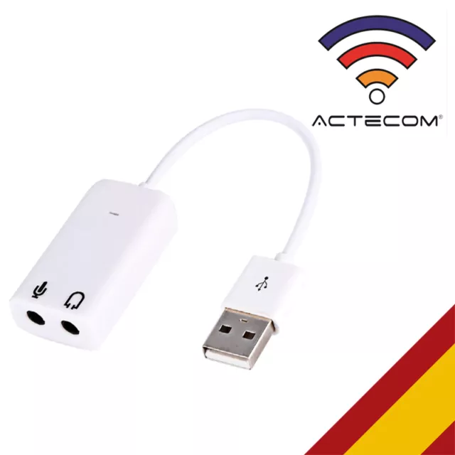 ACTECOM® Adaptador Tarjeta de Sonido USB 2.0 Audio Sound 7.1 Mini Jack Blanca