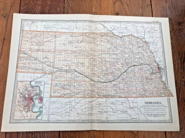 1903 large colour fold out map titled " nebraska "