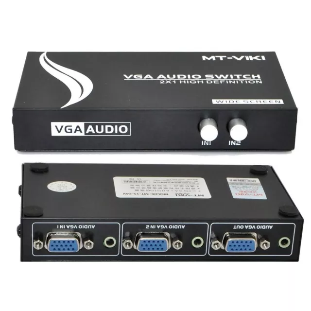2 Port VGA Video Audio Switch Switcher Box Selector 2 IN 1 Out PC Monitor Share