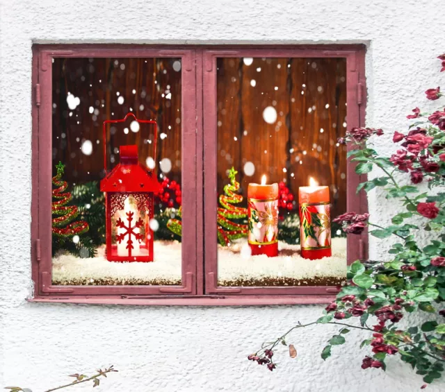 Bougie 3D M458 fenêtre de Noël impression de film autocollant adhésif verre taché Noël Fa