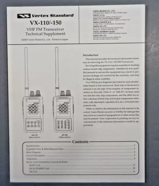 Yaesu VX-110/-150 Service manual. NOT A COPY