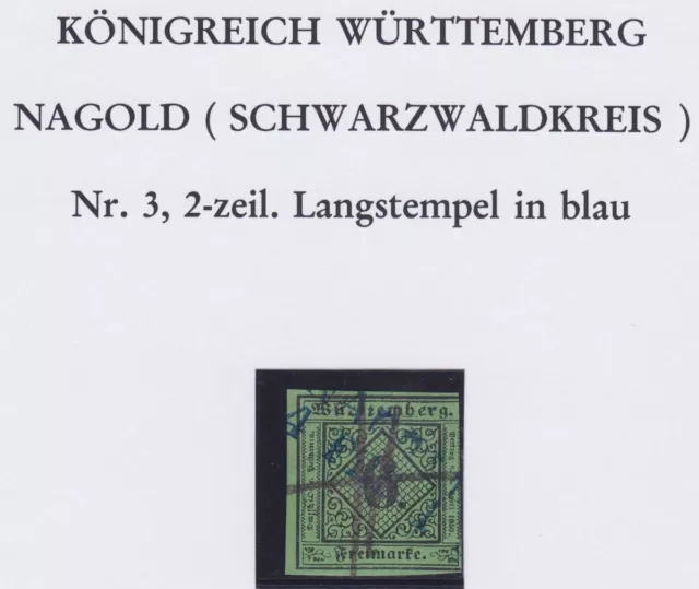 AD Württemberg Mi.-Nr. 3 o L2 Nagold Feuser 2353-5 +20P.