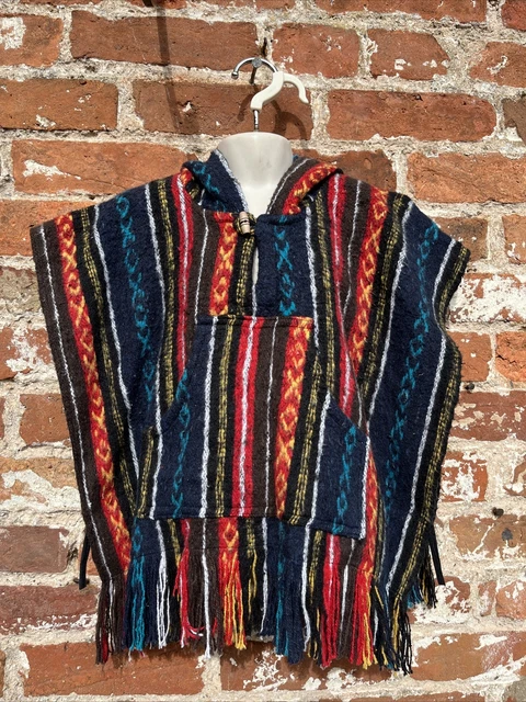 Poncho quadrato in cotone spazzolato etnico bambini hippy, boho, festival, 2-5 anni