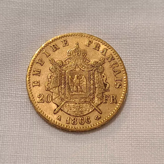 Monnaie de 20 Francs OR - Napoléon III - 1866 A Tête Laurée - Second Empire - OR