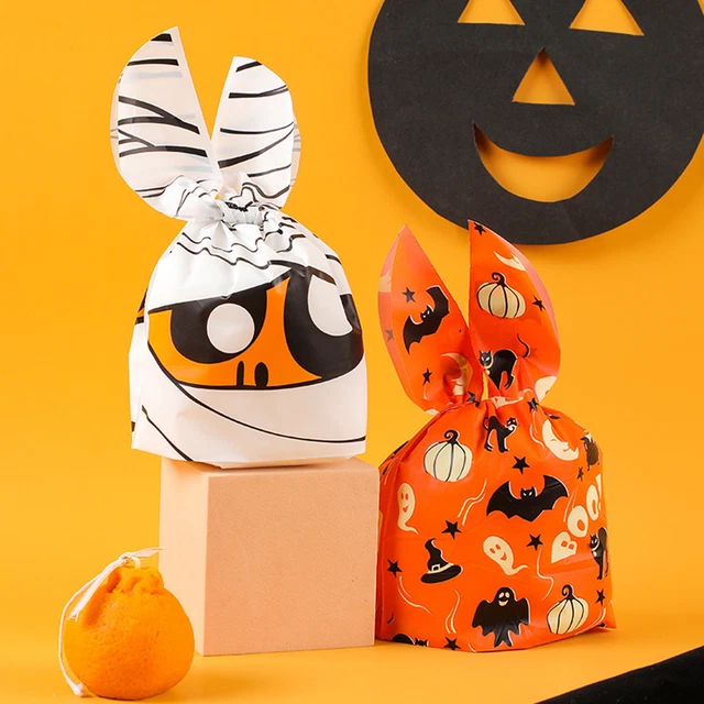 50 piezas/juego de bolsas de galletas de Halloween paquete de aplicación ancho regalo murciélago de dibujos animados
