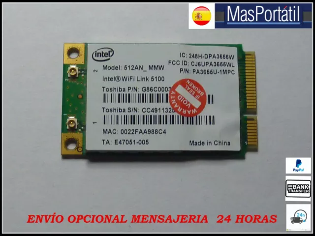 Placa  Wlan Wifi  Pci Card Intel Link 5100  512An-Mmw  Para Portatil